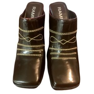 Rampage Women’s Size 8 Brown Patent Leather Embroidered Square Toe Mule Western